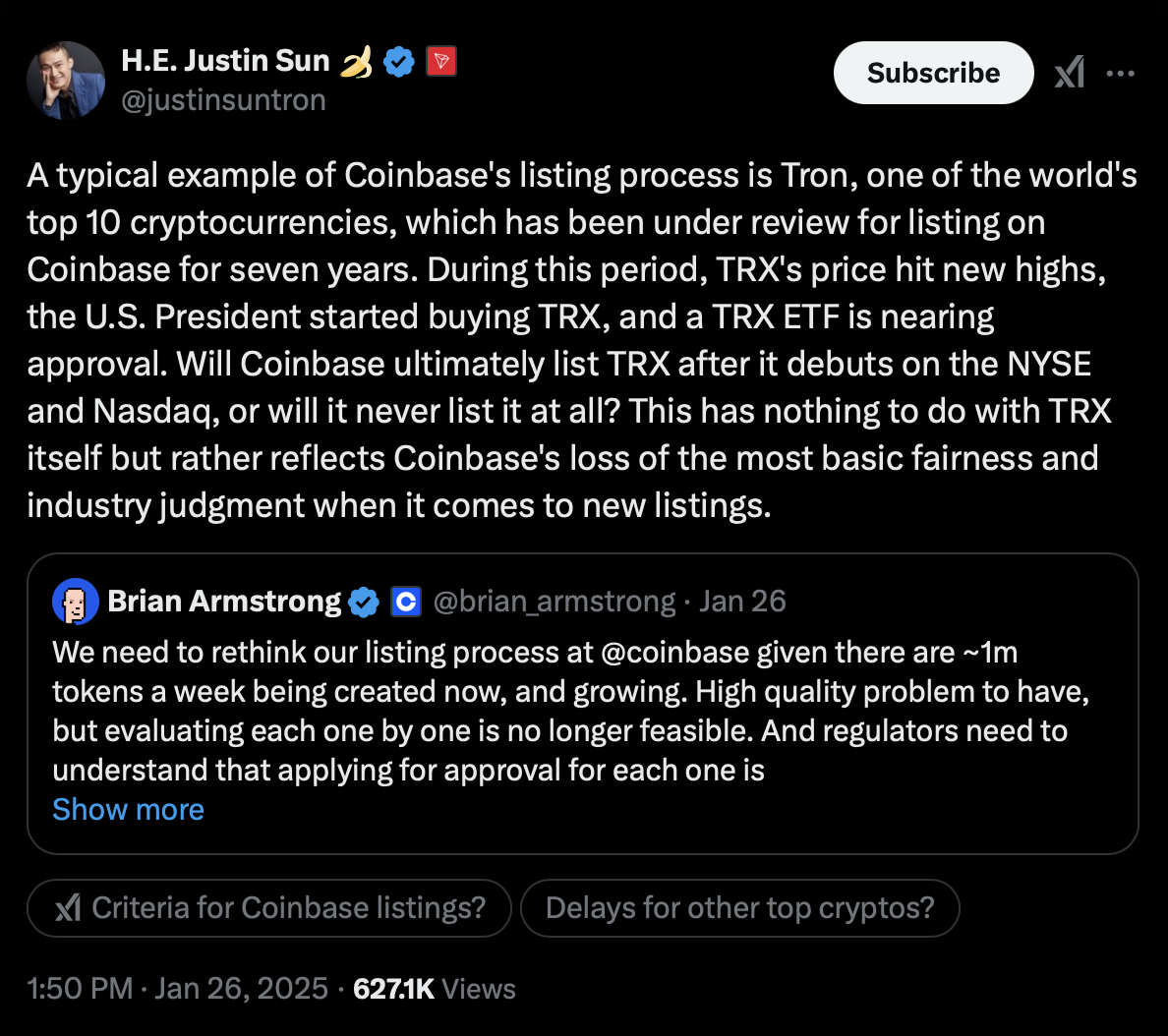 Coinbase 营运大改版？执行长 Armstrong 重整上币流程，孙宇晨：有失公正  第3张