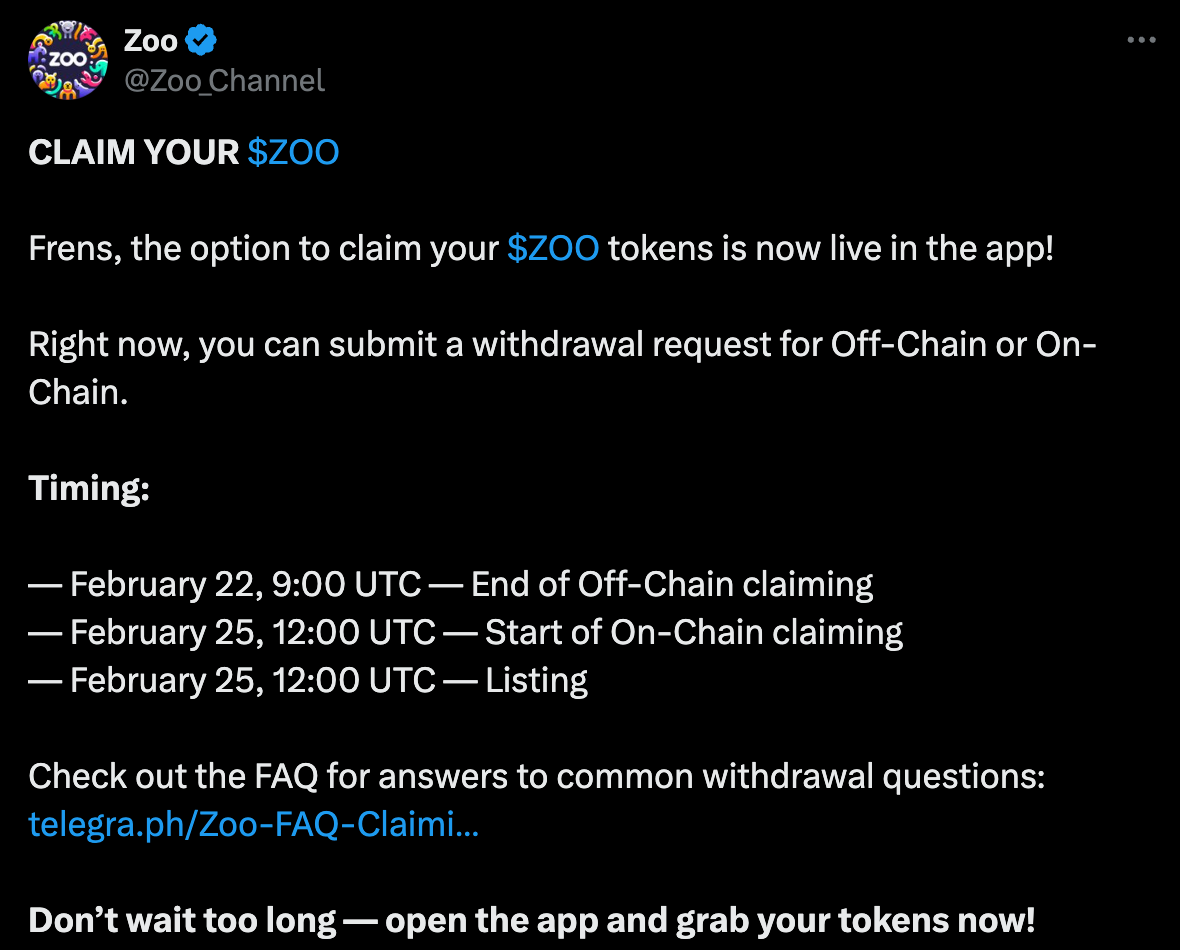 ZOO 代币认领现已开启 Zoo FAQ - 认领代币 Zoo FAQ - 认领代币  第1张