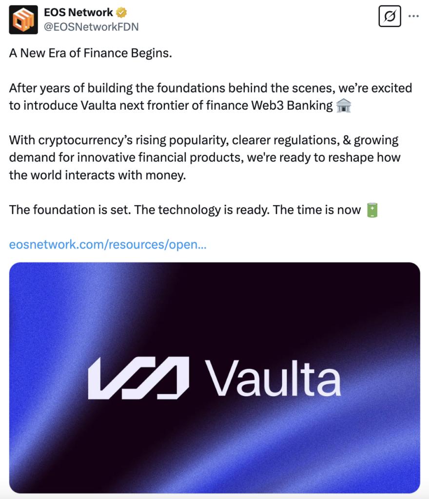 EOS 网路更名为 Vaulta，转向 Web3 银行  第1张
