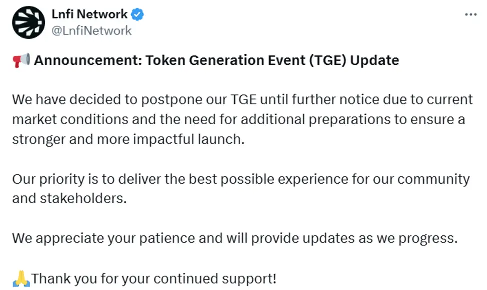 Lnfi Network推迟TGE背后:BTC生态热度与资金纷纷消退 第1张
