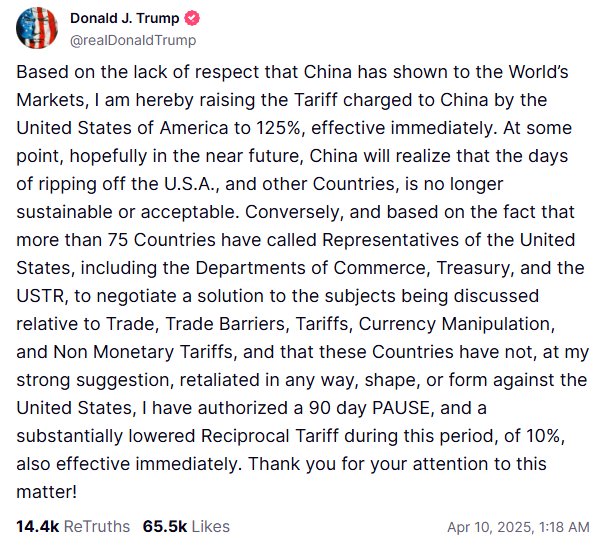 特朗普宣布暂停关税——全球资产暴涨！  第1张