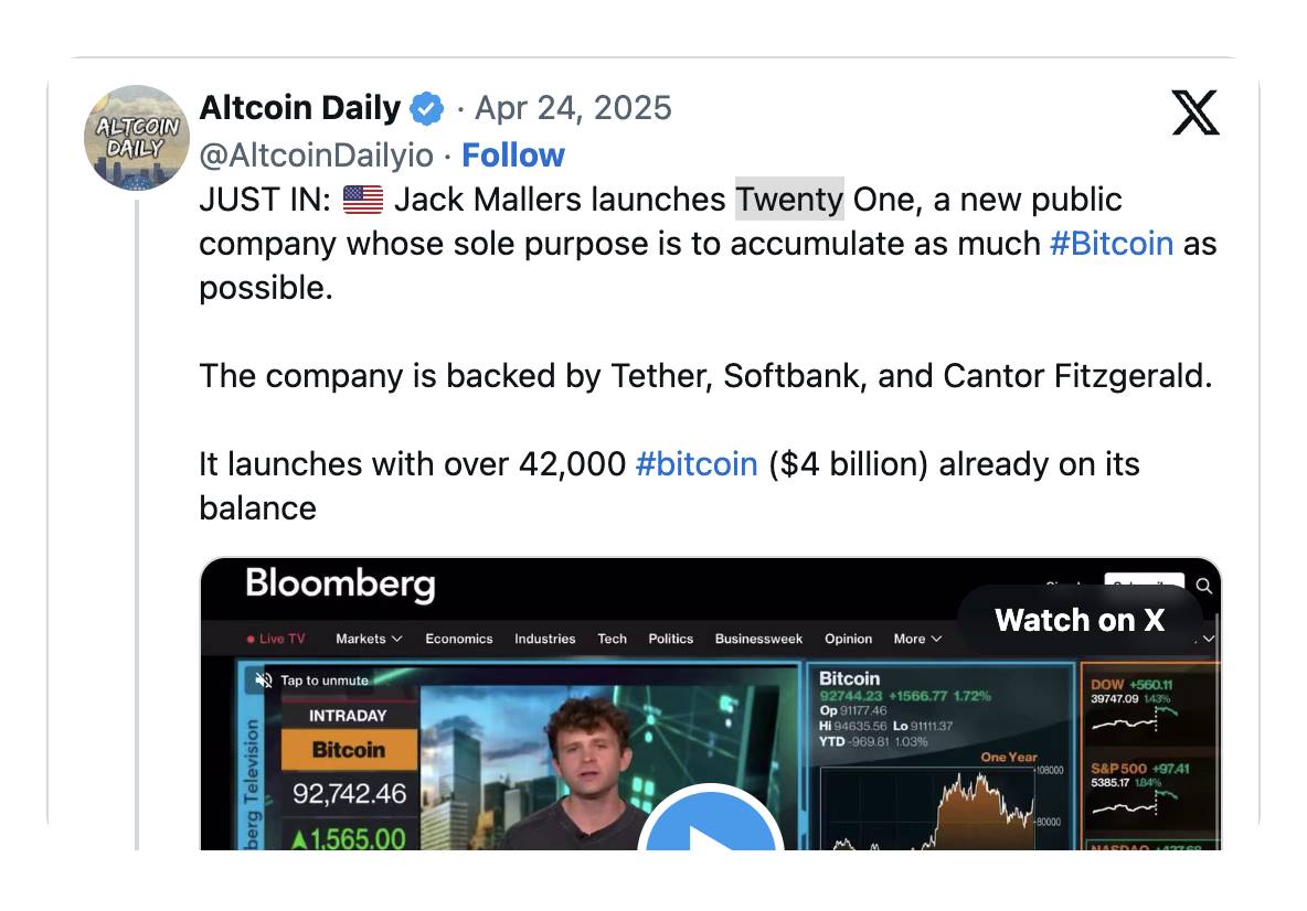 解析“Twenty One”:40 亿美元比特币储备加持,软银和 Tether 联手再造一个微策略? 第3张