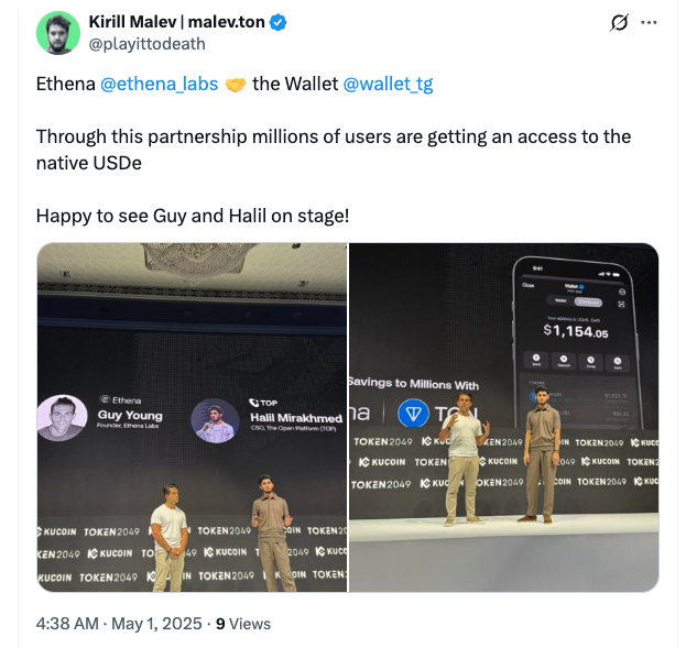 Ethena 与 TON 合作,向 10 亿 Telegram 用户提供 USDe 第1张
