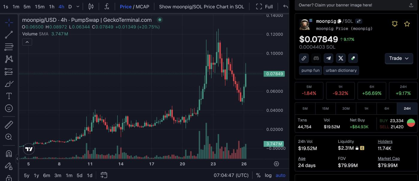 MOONPIG Meme Coin一夕之间暴跌 30%:投资人怀疑有跑路 第1张