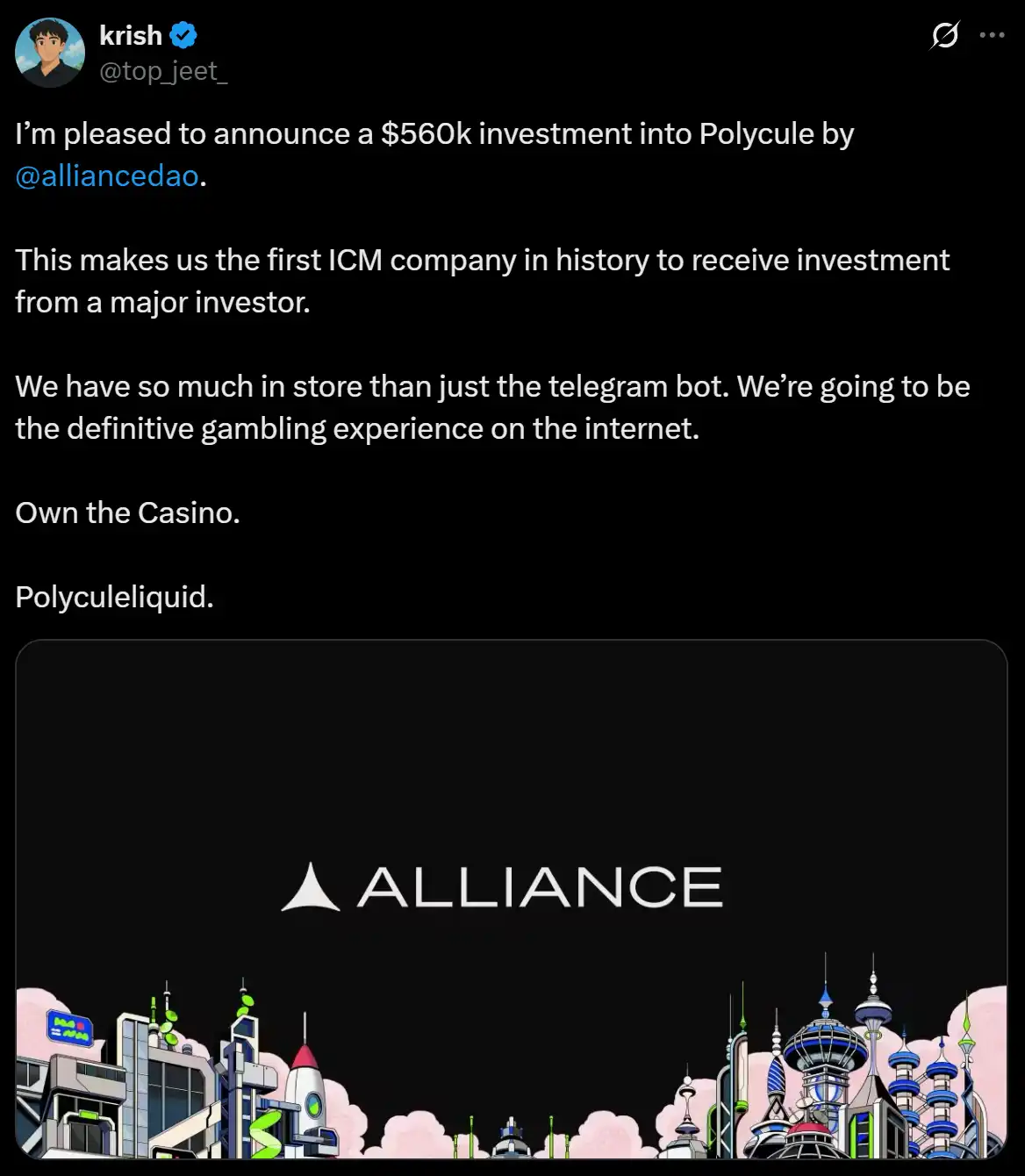 AllianceDAO投资、代币市值破10M,Polycule给Polymarket做了个TG Bot 第1张