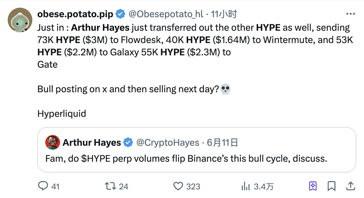 Arthur Hayes的"奶"里藏刀:HYPE狂吹300万,转头砸盘300万! 第2张